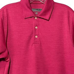 Pebble Beach Golf Polo Men Size Large Pink Dry-Luxe Performance Logo Embroidered